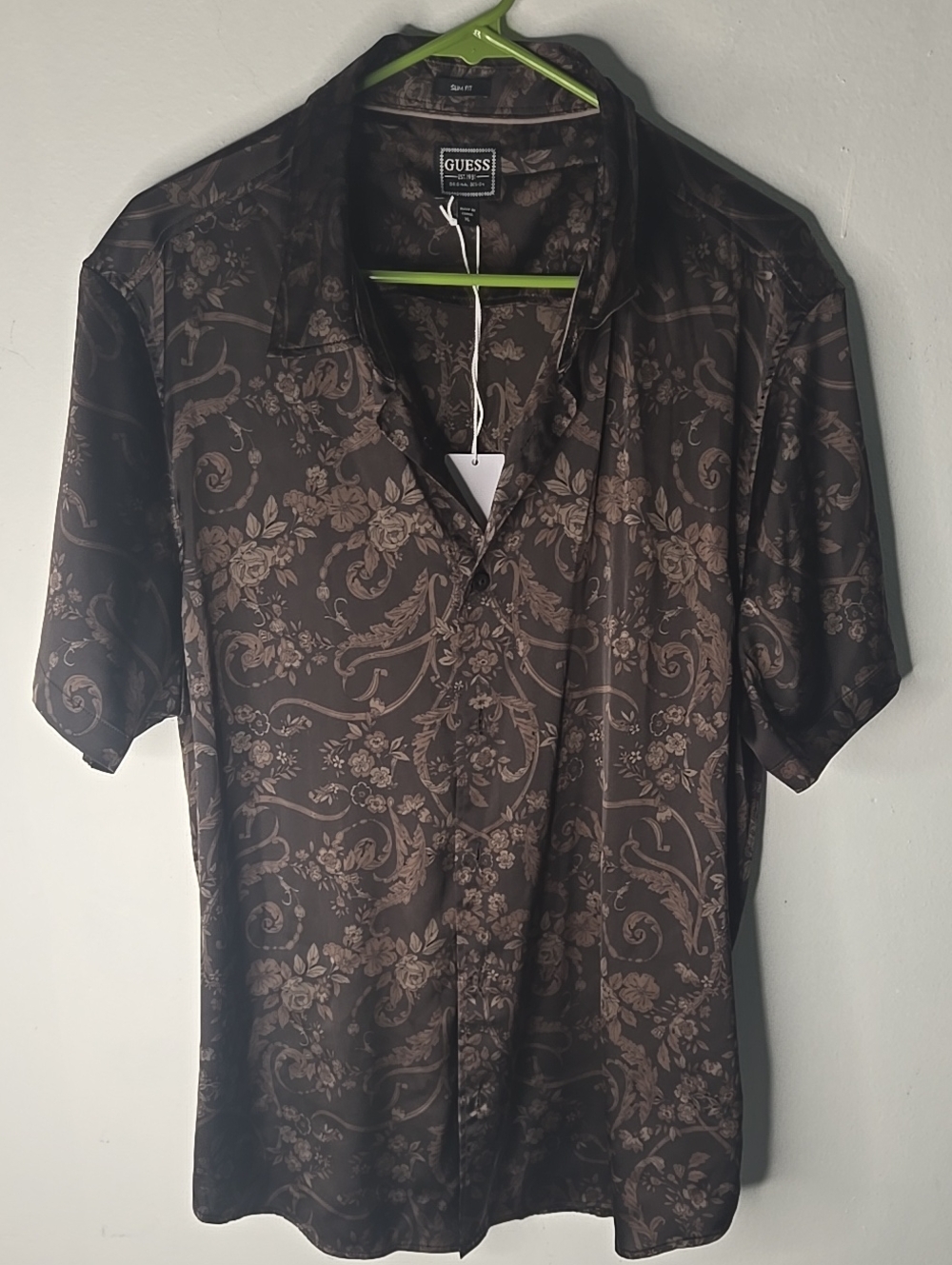 GUESS Men’s Dark Brown Floral Button-Down Shirt